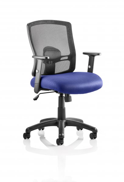 Medium Back Operator Chair | Black Mesh Back | Stevia Blue Seat | Adjustable Arms | Portland
