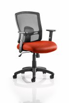 Medium Back Operator Chair | Black Mesh Back | Tabasco Orange Seat | Adjustable Arms | Portland