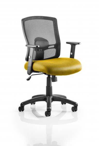 Medium Back Operator Chair | Black Mesh Back | Senna Yellow Seat | Adjustable Arms | Portland