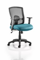 Medium Back Operator Chair | Black Mesh Back | Maringa Teal Seat | Adjustable Arms | Portland