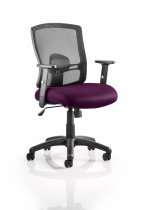 Medium Back Operator Chair | Black Mesh Back | Tansy Purple Seat | Adjustable Arms | Portland