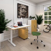 Sit Stand Desk | Single Motor | 1400w x 800d mm | Oak & White Top | White Frame | Elev8 Mono