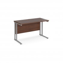 Straight Cantilever Desk | 1200w x 600d mm | Walnut Top | Silver Frame | Maestro 25