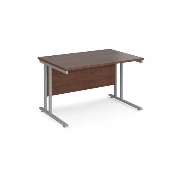 Straight Cantilever Desk | 1200w x 800d mm | Walnut Top | Silver Frame | Maestro 25