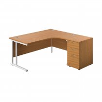Everyday Radial Desk & Pedestal Bundle | Right Hand | Desk 1600mm Wide | Nova Oak Top | White Frame