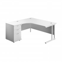 Everyday Radial Desk & Pedestal Bundle | Left Hand | Desk 1600mm Wide | White Top | White Frame