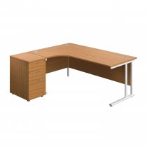Everyday Radial Desk & Pedestal Bundle | Left Hand | Desk 1800mm Wide | Nova Oak Top | White Frame