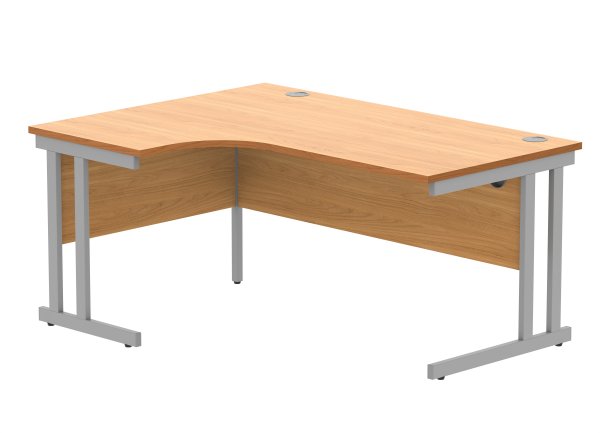 Radial Cantilever Desk | 1600w x 800-1200d mm | Left Handed | Norweigan Beech Top | Silver Frame | Everyday VALUE