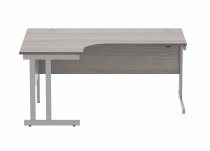 Radial Cantilever Desk | 1600w x 800-1200d mm | Left Handed | Alaskan Grey Oak Top | Silver Frame | Everyday VALUE