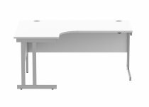 Radial Cantilever Desk | 1600w x 800-1200d mm | Left Handed | Arctic White Top | Silver Frame | Everyday VALUE