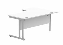 Radial Cantilever Desk | 1600w x 800-1200d mm | Left Handed | Arctic White Top | Silver Frame | Everyday VALUE
