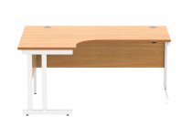 Radial Cantilever Desk | 1600w x 800-1200d mm | Left Handed | Norweigan Beech Top | White Frame | Everyday VALUE