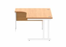 Radial Cantilever Desk | 1600w x 800-1200d mm | Left Handed | Norweigan Beech Top | White Frame | Everyday VALUE
