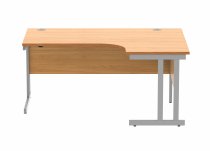 Radial Cantilever Desk | 1600w x 800-1200d mm | Right Handed | Norweigan Beech Top | Silver Frame | Everyday VALUE