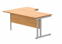 Radial Cantilever Desk | 1600w x 800-1200d mm | Right Handed | Norweigan Beech Top | Silver Frame | Everyday VALUE