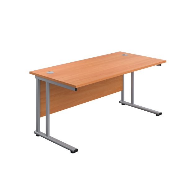 Everyday Straight Desk | Double Upright Cantilever | 1200mm x 800mm | Beech Top | Silver Frame
