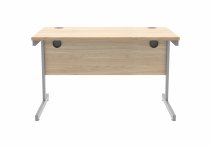 Straight Cantilever Desk & Pedestal Bundle | Desk 1200w x 800d | 2 Drawer Mobile Pedestal | Canadian Oak | Silver | Everyday VALUE