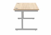Straight Cantilever Desk & Pedestal Bundle | Desk 1200w x 800d | 2 Drawer Mobile Pedestal | Canadian Oak | Silver | Everyday VALUE