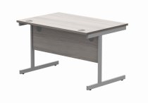 Straight Cantilever Desk & Pedestal Bundle | Desk 1200w x 800d | 2 Drawer Mobile Pedestal | Alaskan Grey Oak | Silver | Everyday VALUE