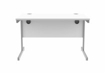 Straight Cantilever Desk & Pedestal Bundle | Desk 1200w x 800d | 2 Drawer Mobile Pedestal | Arctic White | Silver | Everyday VALUE