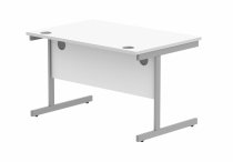 Straight Cantilever Desk & Pedestal Bundle | Desk 1200w x 800d | 2 Drawer Mobile Pedestal | Arctic White | Silver | Everyday VALUE