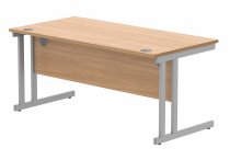 Straight Cantilever Desk & Pedestal Bundle | Desk 1600w x 800d | 2 Drawer Mobile Pedestal | Norweigan Beech | Silver | Everyday VALUE