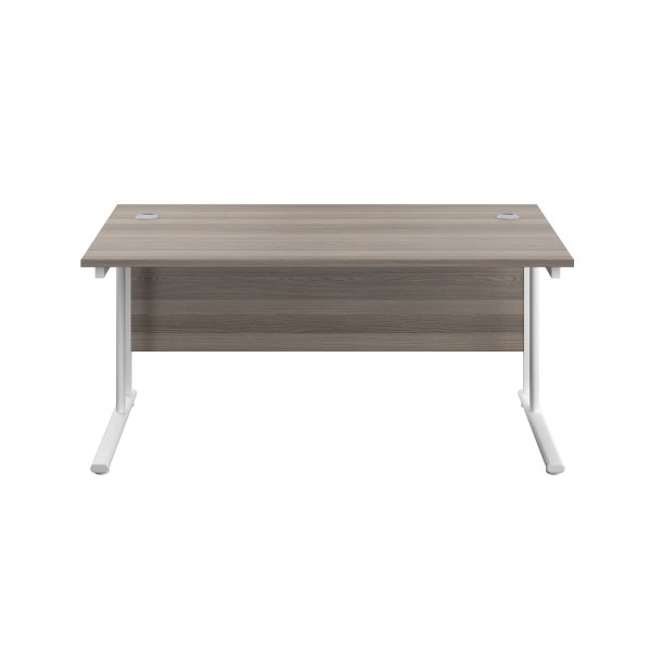 Everyday Straight Desk | Double Upright Cantilever | 1200mm x 800mm | Grey Oak Top | White Frame