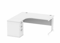 Radial Cantilever Desk & Pedestal Bundle | Desk 1600w | Left Handed | 3 Drawer Pedestal | Arctic White | White | Everyday VALUE