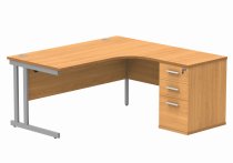 Radial Cantilever Desk & Pedestal Bundle | Desk 1600w | Right Handed | 3 Drawer Pedestal | Norweigan Beech | Silver | Everyday VALUE