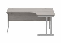 Radial Cantilever Desk & Pedestal Bundle | Desk 1600w | Right Handed | 3 Drawer Pedestal | Alaskan Grey Oak | Silver | Everyday VALUE