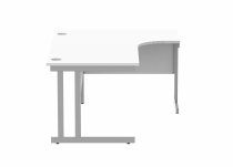 Radial Cantilever Desk & Pedestal Bundle | Desk 1600w | Right Handed | 3 Drawer Pedestal | Arctic White | Silver | Everyday VALUE