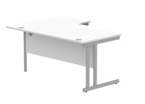 Radial Cantilever Desk & Pedestal Bundle | Desk 1600w | Right Handed | 3 Drawer Pedestal | Arctic White | Silver | Everyday VALUE