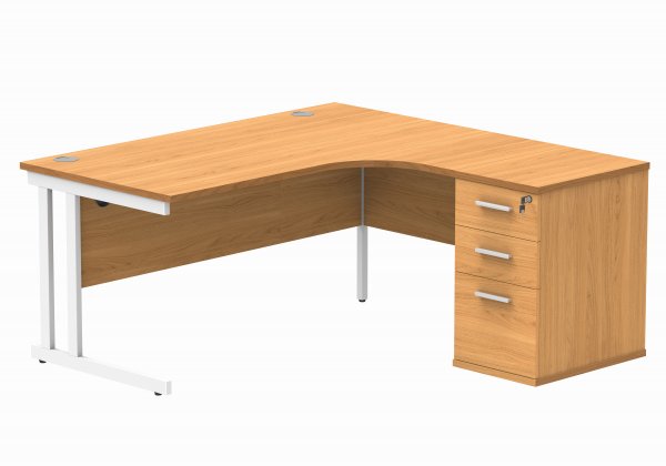 Radial Cantilever Desk & Pedestal Bundle | Desk 1600w | Right Handed | 3 Drawer Pedestal | Norweigan Beech | White | Everyday VALUE