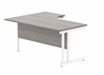 Radial Cantilever Desk & Pedestal Bundle | Desk 1600w | Right Handed | 3 Drawer Pedestal | Alaskan Grey Oak | White | Everyday VALUE