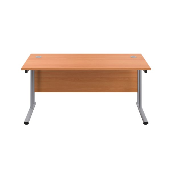 Everyday Straight Desk | Double Upright Cantilever | 1400mm x 800mm | Beech Top | Silver Frame