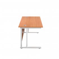 Everyday Straight Desk | Double Upright Cantilever | 1400mm x 800mm | Beech Top | White Frame