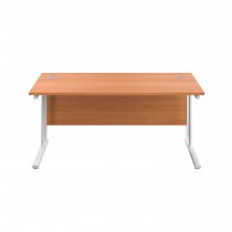 Everyday Straight Desk | Double Upright Cantilever | 1400mm x 800mm | Beech Top | White Frame