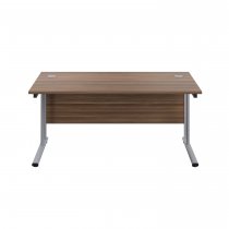 Everyday Straight Desk | Double Upright Cantilever | 1400mm x 800mm | Dark Walnut Top | Silver Frame
