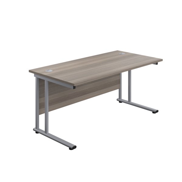 Everyday Straight Desk | Double Upright Cantilever | 1400mm x 800mm | Grey Oak Top | Silver Frame