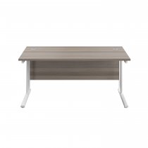 Everyday Straight Desk | Double Upright Cantilever | 1400mm x 800mm | Grey Oak Top | White Frame