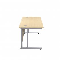 Everyday Straight Desk | Double Upright Cantilever | 1400mm x 800mm | Maple Top | Silver Frame