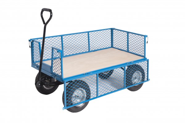 General Purpose Truck | Plywood Deck | 1200w x 600d mm | Pneumatic Wheels | Max Load 400kg | Mesh Sides & Ends | Apollo