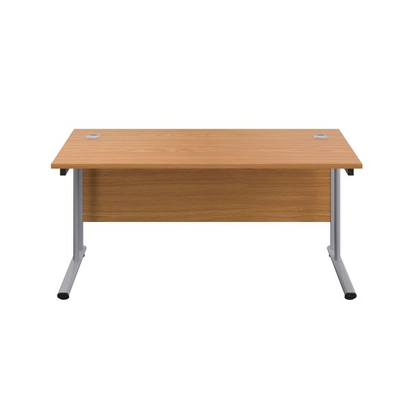 Everyday Straight Desk | Double Upright Cantilever | 1400mm x 800mm | Nova Oak Top | Silver Frame