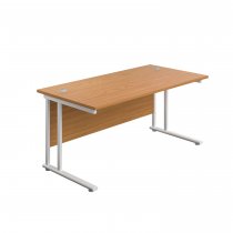 Everyday Straight Desk | Double Upright Cantilever | 1400mm x 800mm | Nova Oak Top | White Frame