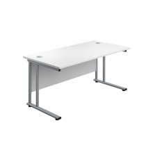Everyday Straight Desk | Double Upright Cantilever | 1400mm x 800mm | White Top | Silver Frame