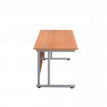 Everyday Straight Desk | Double Upright Cantilever | 1600mm x 800mm | Beech Top | Silver Frame