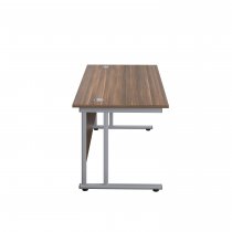 Everyday Straight Desk | Double Upright Cantilever | 1600mm x 800mm | Dark Walnut Top | Silver Frame