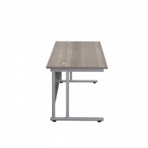 Everyday Straight Desk | Double Upright Cantilever | 1600mm x 800mm | Grey Oak Top | Silver Frame