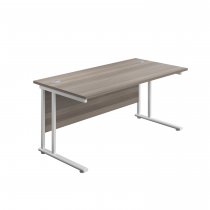 Everyday Straight Desk | Double Upright Cantilever | 1600mm x 800mm | Grey Oak Top | White Frame