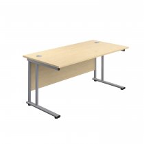 Everyday Straight Desk | Double Upright Cantilever | 1600mm x 800mm | Maple Top | Silver Frame